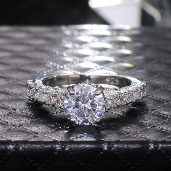 New Silver Round Solitaire Diamond Engagement Ring - Picture 4 of 7